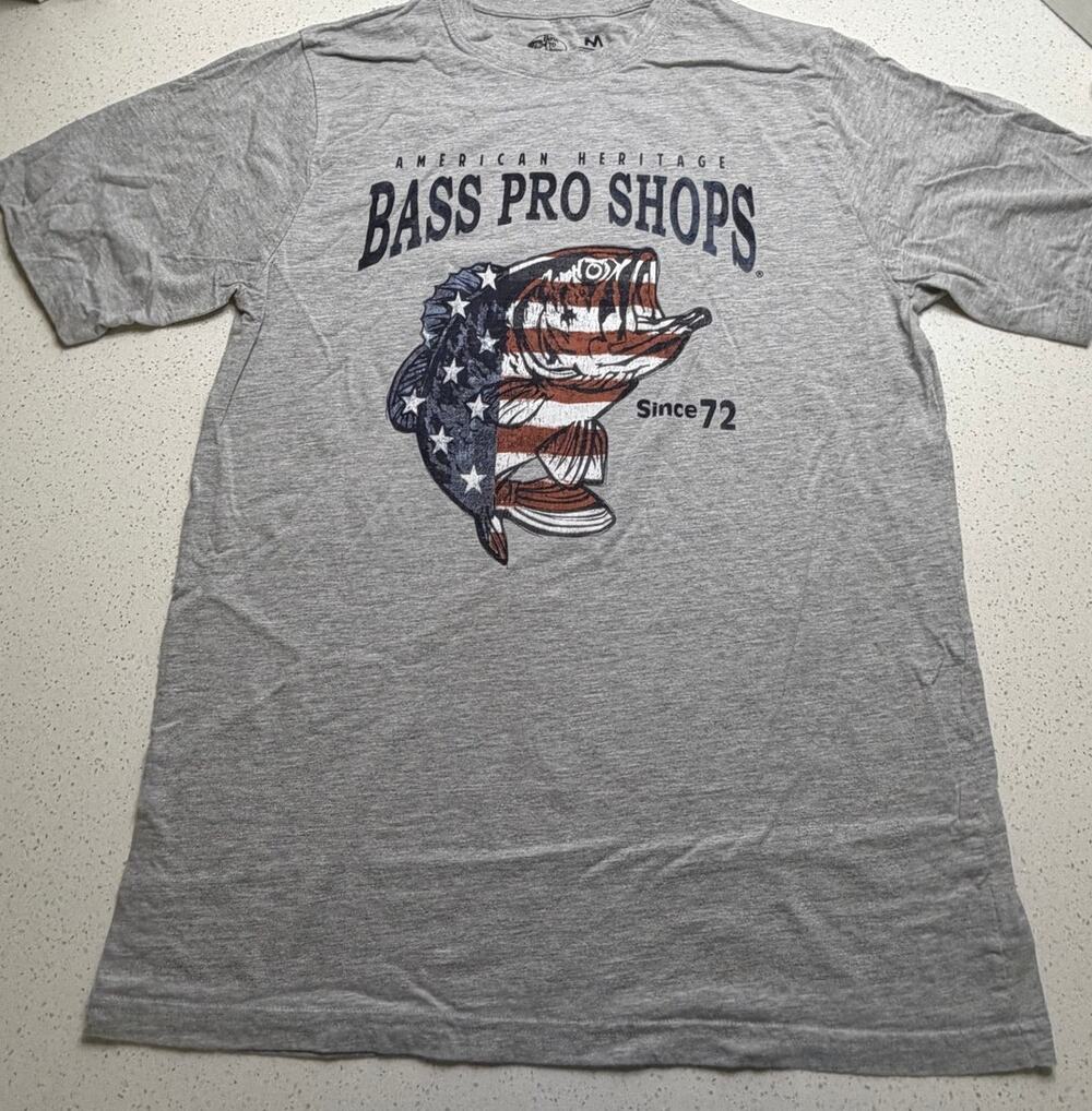 Bass Pro Shops American Heritage Men's T-shirt Gray Size Medium